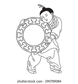 Japanese miniature with round frame