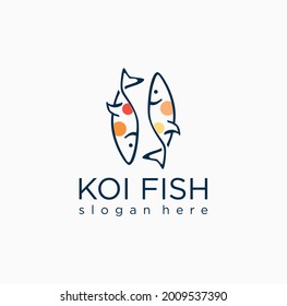 Ilustración del diseño de la plantilla del vector de diseño de la línea del logotipo japonés de los peces koi. acuario, símbolo de negocio