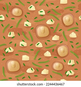 Japanese Miso soup seamless pattern. Asian food illustration in cartoon style