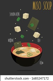 Japanese miso soup. Vector illustration