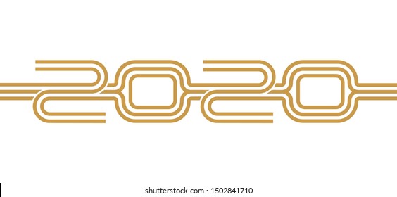 Japanese mizuhiki (traditional  decorative cord made from twisted paper) illustration for new year greeting card (2020) 