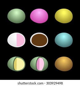Japanese mochi dessert. isolated on black. side view.