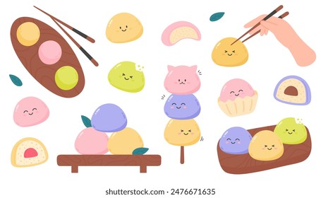 Japanese Mochi rice dessert big vector set