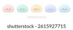 Japanese mochi set. Cute mochi characters with different faces, eyes and colors. Kawaii style in pastel colors. Asian food or dessert theme. Vector illustration on white background.