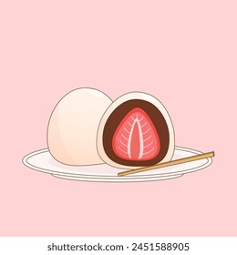 japanese mochi with strawberry, vector illustration