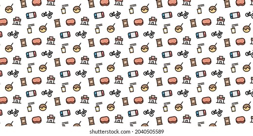 Japanese Modern Culture Icon pattern background for website or wrapping paper (Color icon version)