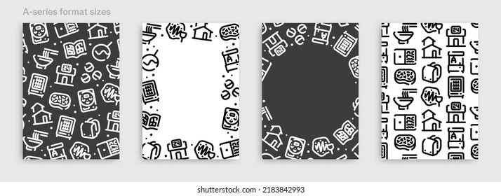 Japanese modern culture icon pattern background for graphic design.A-size vertical vector template set.