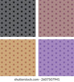 Japanese modern design hemp leaf pattern in 4 colors. Can be connected and used. Colors are black, brown, ocher, gold, and purple.