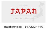 Japanese modern style alphabet font typeface. Typography japan asian fonts and number. English letters uppercase and numbers. Vector Illustration