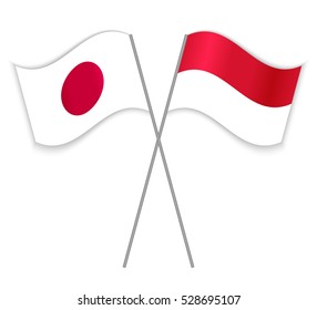 Japanese and Monegasque crossed flags. Japan combined with Monaco isolated on white. Language learning, international business or travel concept.