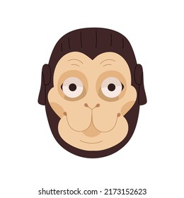 Japanese monkey noh mask. Kabuki theater animal face of Kyogen Saru. Japan Kokata head. Traditional Asian theatrical art. Flat vector illustration isolated on white background