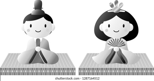Japanese Monochrome Gradation Hina dolls on tatami sheet