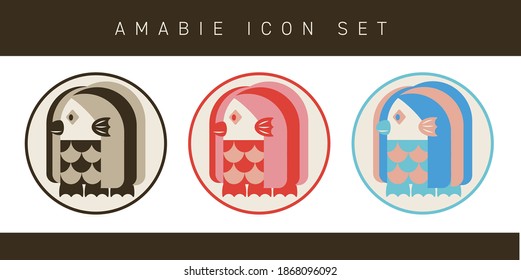Japanese monster Amabie illustration icon set