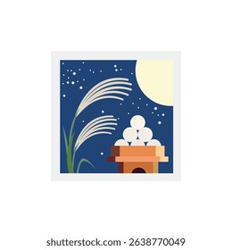 Japanese Moon Viewing Ceremony "tsukimi" dango pampas grass symbol sign icon vector illustration emoji