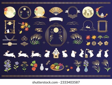 Japanese moon viewing festival with full moon and rabbit.vector illustration. 