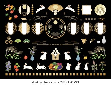 Japanese moon viewing festival with rabbits. vector illustration.vector illustration.