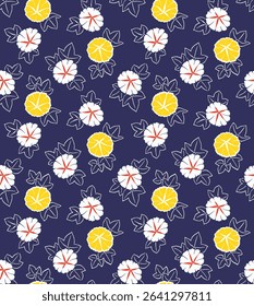  Japanese Morning Glory Flower Leaf Vector Seamless Pattern
