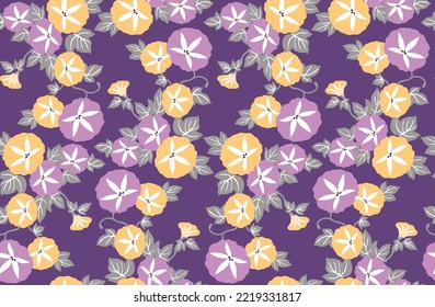 Japanese Morning Glory Flower Vine Vector Seamless Pattern