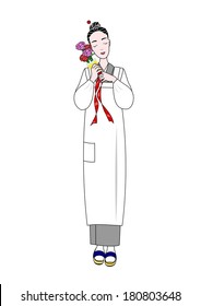 Japanese mother with carnations,whole body