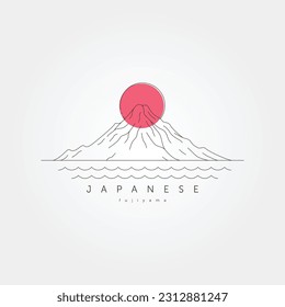 diseño gráfico vectorial de la línea fuji de montaje japonés, diseño de logotipo de sol y montaje