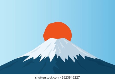 Japanese mount Fuji at sunrise or sunset, simple logo. Japanese culture symbol.