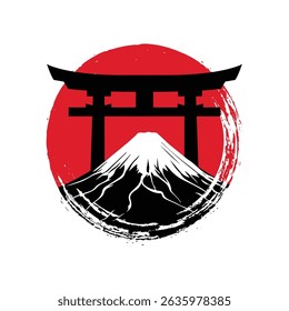 Japanese Mount Fuji Torii Gate Red Sun modern style vector illustration logo design for fashion graphics, t-shirts, prints, posters, gifts, stickers