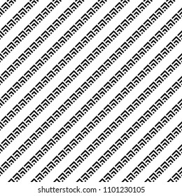 Japanese mountains. Repeated chevrons, brackets, curves, dots background. Diagonal stripes ornament. Ethnic wallpaper. Ancient mosaic motif backdrop. Digital paper, textile print. Seamless pattern.