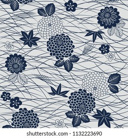 Japanese mums maple leaf grass flower pattern