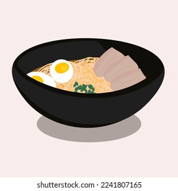 Japanese national cuisine, ramen soup. Vector illustration.