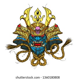 Japanese native mask. The head of the demon.