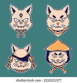 japanese neko war vector set  