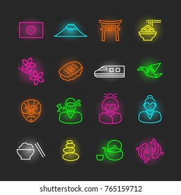 japanese neon icon set, vector design editable stroke