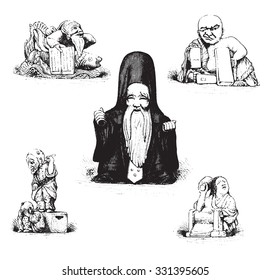 Japanese netsuke, vintage engraved illustration. Magasin Pittoresque (1882).
