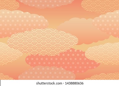 Japanese New Year’s card template with traditional patterns. Vector illustration. Horizontally and vertically repeatable.