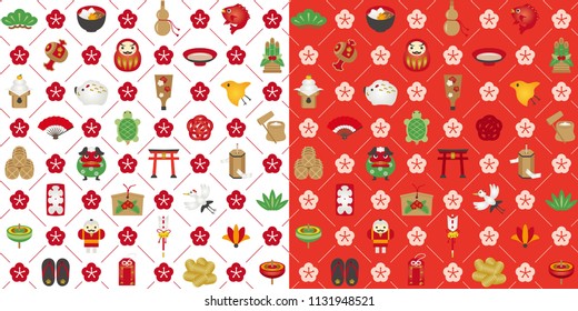 Japanese new year in 2019 vector seamless pattern background set.