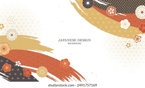 Japanese New Year background design. Japanese patterns and flowers.