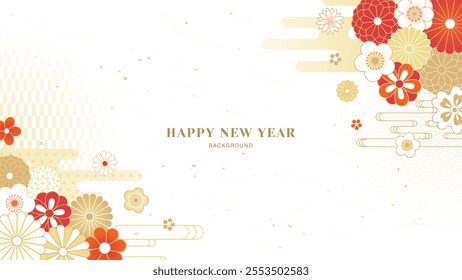 Japanese New Year background design. Flower illustration.