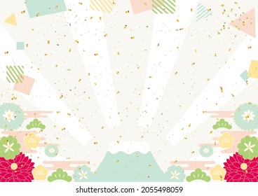 Japanese new year background  Fuji mountain and flowers