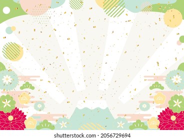 Japanese new year background  Fuji mountain and flowers