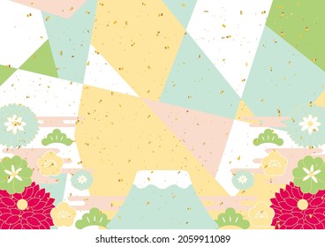 Japanese new year background  Fuji mountain and flowers