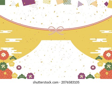 Japanese new year background  Fuji mountain and flowers