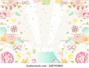 Japanese new year background  Fuji mountain and flowers