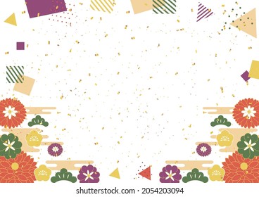 Japanese new year background  geometric pattern and flowers