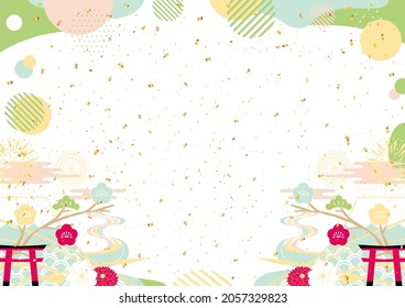 Japanese new year background  geometric pattern and flowers