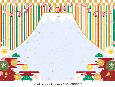 Japanese new year background Mt Fuji,paper lantern,flowers