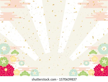 Japanese New Year background  rising sun and flowers 