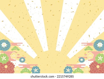 Japanese New Year background  rising sun and flowers 
