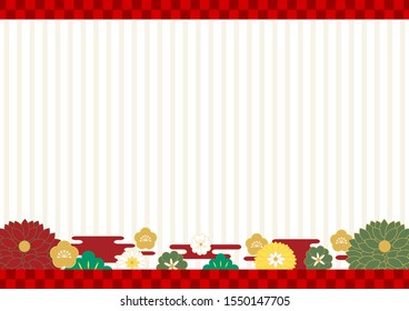Japanese new year background  striped pattern and flowers