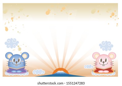 Japanese new year card in 2020 - horizontal type 