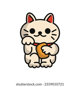 Japanese New Year Doodle Illustration - Maneki Neko